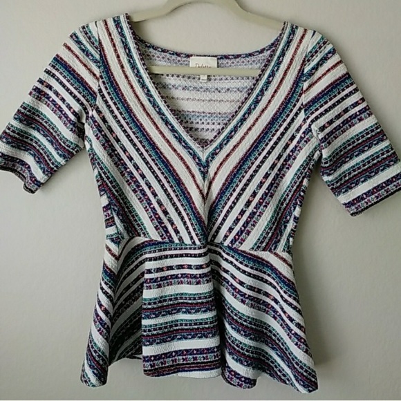 Deletta Tops - Anthropology Stretchy Striped Peplum